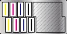 Total 8 print heads: 2 x 4 in a staggered layout   
