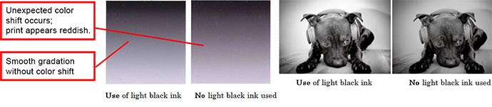 Comparison images with and without light black ink.