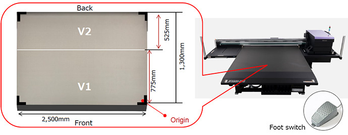 Table size & Vacuum table, Foot switch
