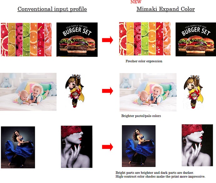 Fresher color expression / Brighter pastel/pale colors / Bright parts are brighter and dark parts are darker. High-contrast color shades make the print more impressive.