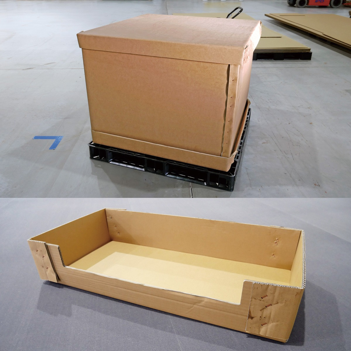 RCF (top) and a corrugated tray made from the same material (bottom). With the introduction of the CFX, the company can process packaging materials optimised for each shipment, thoroughly reducing unnecessary costs.