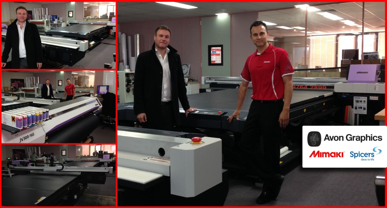 Tate Hone (Avon Graphics GM - left) Brad Creighton (National Marketing Manager - Mimaki Australia right) Mimaki Fleet of Printers: 7 x JFX500-2131, 5 x JV300-160, 1 x JFX200-2513, 1 x TS300P-1800
