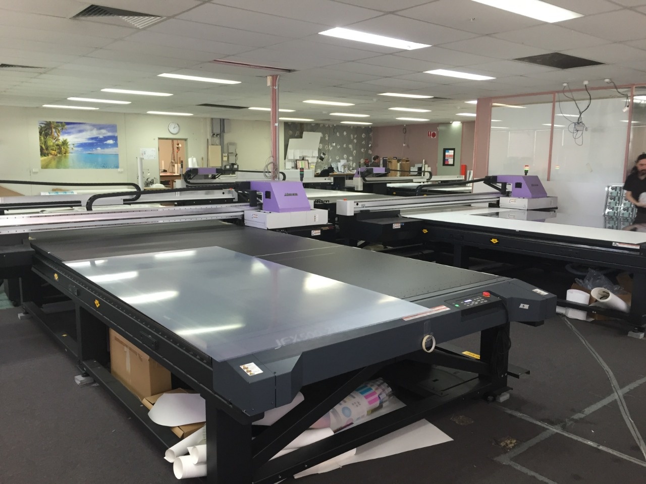  5 x JFX500-2131 LED UV Flatbed Printers in the one location - Avon's Melbourne facility